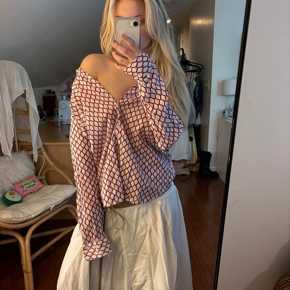 Madison mathews white and red blouse